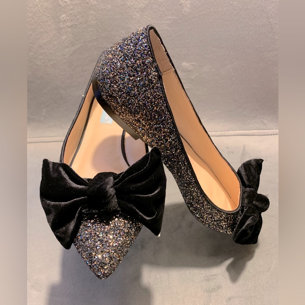 Betsey Johnson Amory glitter sparkle velvet bow Ballet Flat NEW